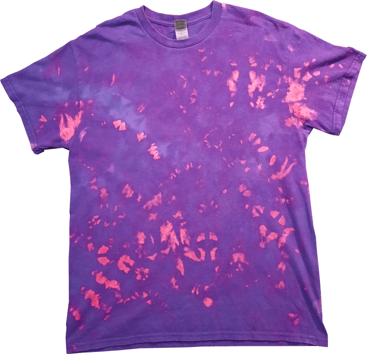 A purple t-shirt with pink blotches.
